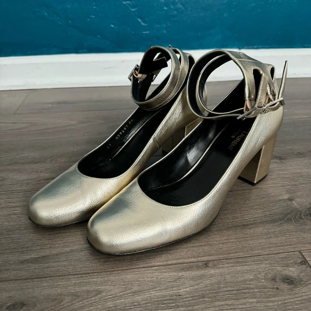 Saint Laurent Babies Double Ankle Strap Pump Metallic Gold - Picture 10 of 10